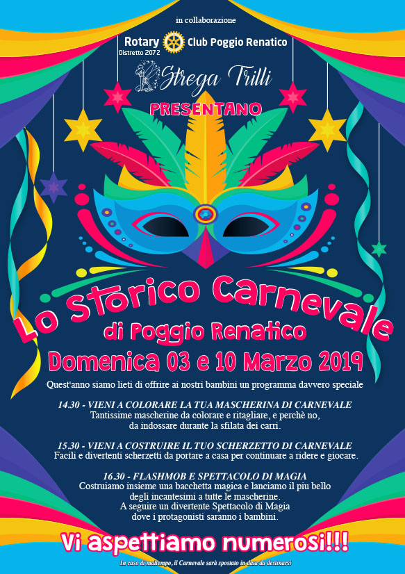 LO STORICO CARNEVALE POGGIO RENATICO – DOMENICA 03 E 10 MARZO, in collaborazione con Rotary Club Poggio Renatico